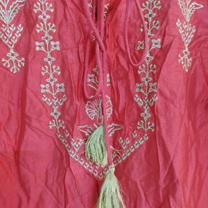 Beautiful CORAL kurta With Golden Thread Work