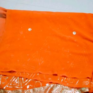 Orange  Shimmer Saree