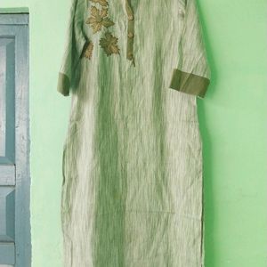 Long Kurti || Quarter Sleeves ||olive Shade