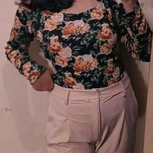 Floral Green Fitted Top