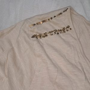 BEIGE WOMEN EMBELLISHED CROP SHRUG