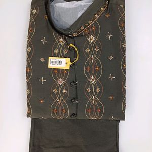 Silk Kurta Set With Hand Work Embroidery