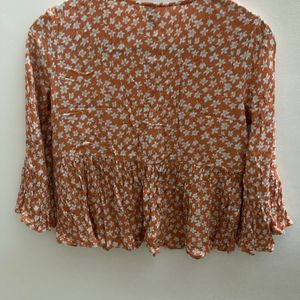 Floral Print V Neck Flared top