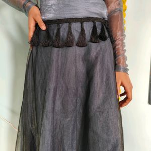 Grey Tassel Banglori Silk Net Lehenga