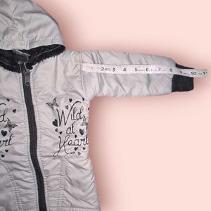 Jacket With Hoodie For Cute Baby Girl (Light Grey)