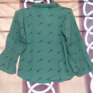 Sea Green Shirt Pattern Crop Top