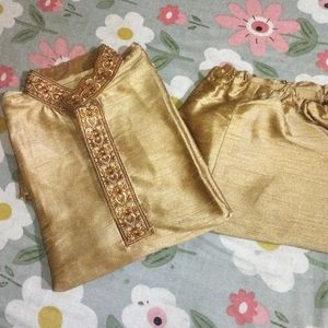 Golden Colour Kurta Pyjama Set For Boys