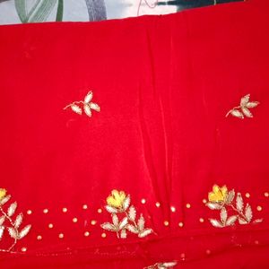 red saree with heavy work butta no single use