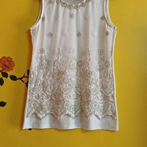 White Net Embroidery Top