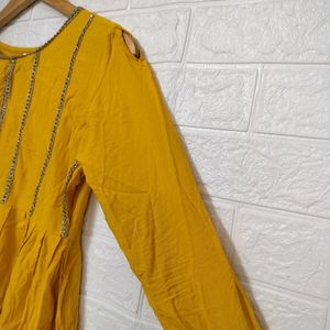 Yellow Short Kurti With Dhoti Set