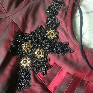 Maroon Gown With Handwork