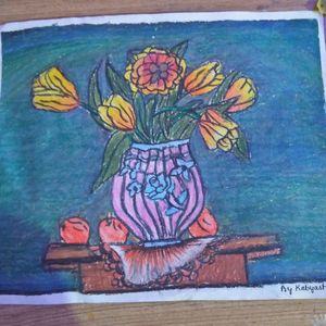 Flower Vase Drawing Oil Pastel