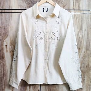 Cream Embroidery Work Shirt Size-38