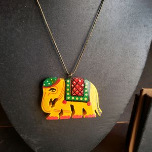 Wooden Elephant Pendent (Yellow)