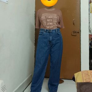 High Waist Straight Fit Blue Jeans