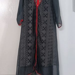 Layered Kurta/Dress - Black & Beige w Pop Of Red