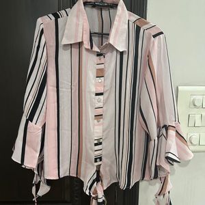 Stripe Top With Collar Neck