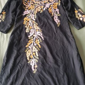 BEAUTIFUL BLACK KURTA WITH MULTICOLOR EMBROIDERY WORK