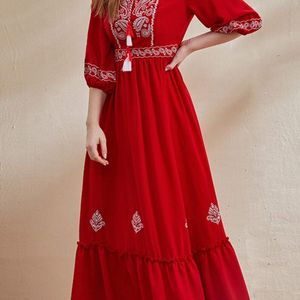 Branded Red Embroidered Dress