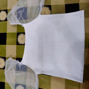 White Net Sleeves Knit Wear Top