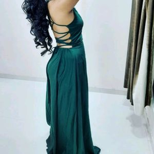 Green Caged Back Halter Neck Maxi Dress