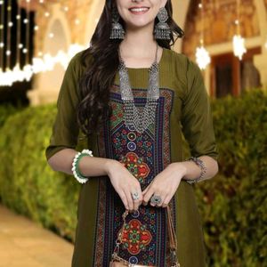 Olive Printed Beautiful Kurta From My-ntra L Size