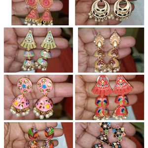 Meenakari Stone Embedded Jhumkas