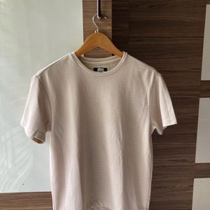 Zudio Unisex Ribbed Beige T-shirt