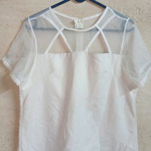 Ladies Summer Fashion Mesh Top Half-sleeve White