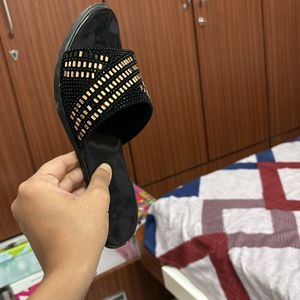 Women Black Golden Wedding Footwear