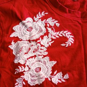 Red Floral Design Top