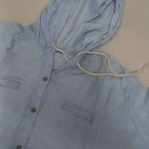 Denim Shirt With Hoodie Pattern