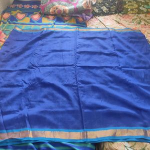 Royal Blue With Sky-blue Silk Saree