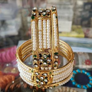 Kundan + Moti Bangles ( Pair Of Both Hand's)