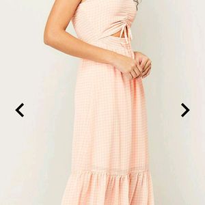 Ginger Checked Fit&Flare Dress Peach