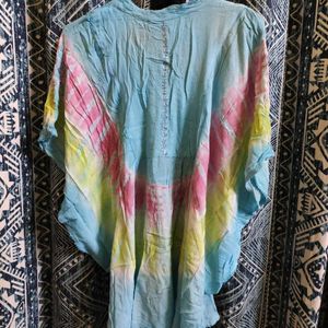 Sky Blue Boho Kaftan Top With Threadwork