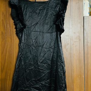 Black Satin V Neck Dress