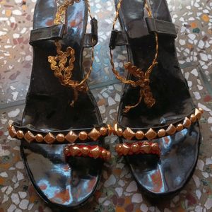 Stone Work Black Sandals