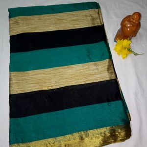 Silk Cotton saree with blouse - Peacock Green New