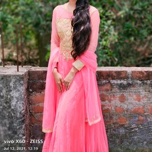 Pink Golden Work Gown