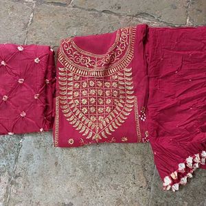 Cotton Embroidery Bandhani Dress Material