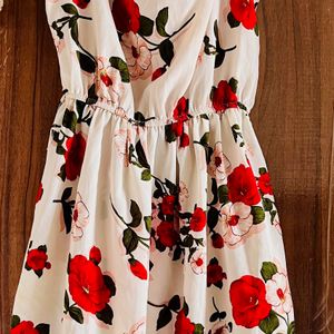 Women A-line White/Red Dress