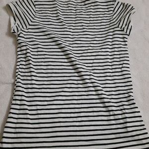 Black Stripe White Tshirt Women