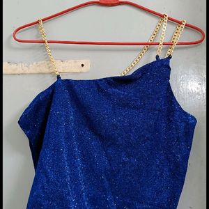 Blue Shimmery Chain Strap Top