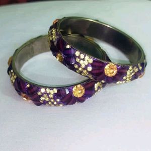 Purple Kundan Bangle Set