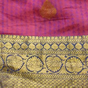 Kanjivaram Watermelon Pink And Blue Saree