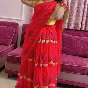 golden choli and dark pink ghaghra with duppatta