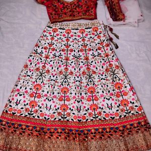 RED & WHITE FLORAL DESIGN LEHENGA SET