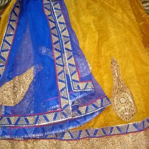 Yellow Blue Lehenga Choli Dupatta