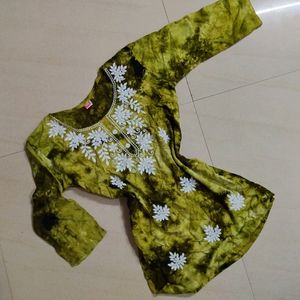 Olive Green Tie Dye Short Kurta